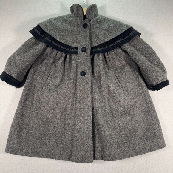 Vintage Rothschild Dress Coat Youth Girls 5 Gray Wool Peter Pan Collar Heavy‎ - Picture 1 of 16
